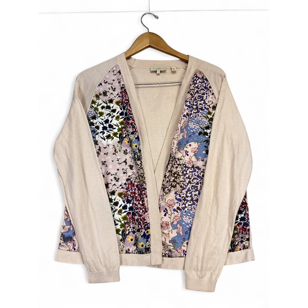 Ted Baker Floral‎ Silk-Panel Open Cardigan Size S